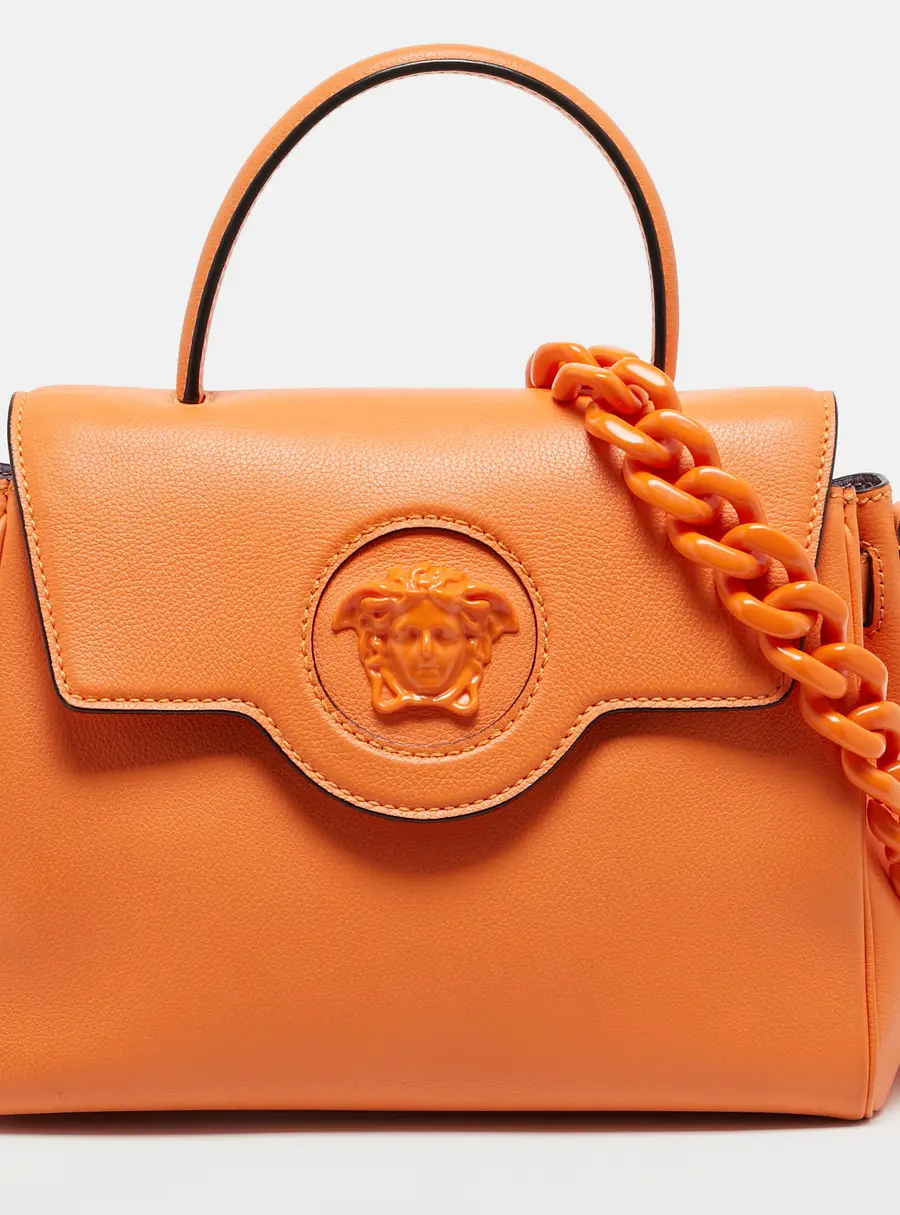 Versace La Medusa Orange Leather Top Handle Bag