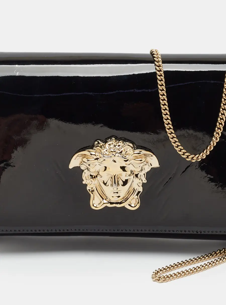 Versace Palazzo Black Patent Leather Chain Clutch