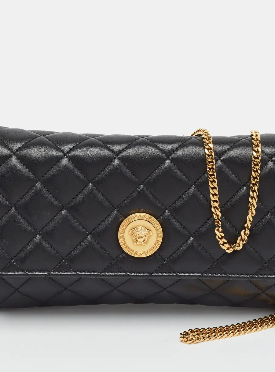 Versace Medusa Black Quilted Leather Chain Clutch