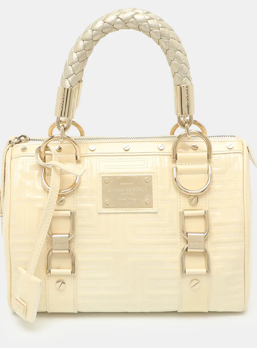 Versace Snap Out Of It Cream Patent Leather Satchel