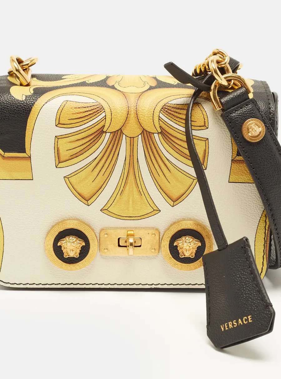 Versace Icon Medusa Black/Yellow Baroque Print Leather Crossbody Bag