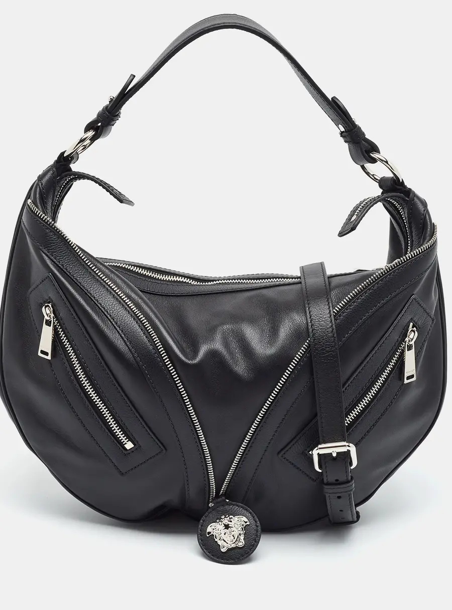 Versace Repeat Black Leather Hobo