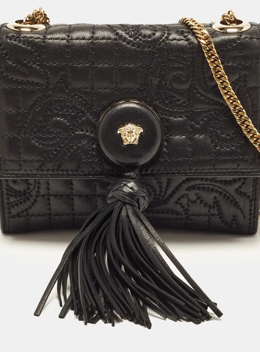 Versace Vanitas Chain Black Barocco Quilted Leather Shoulder Bag