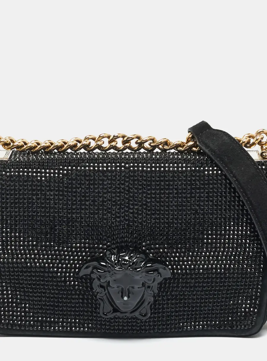 Versace Sultan Medusa Black Crystal Embellished Suede Shoulder Bag