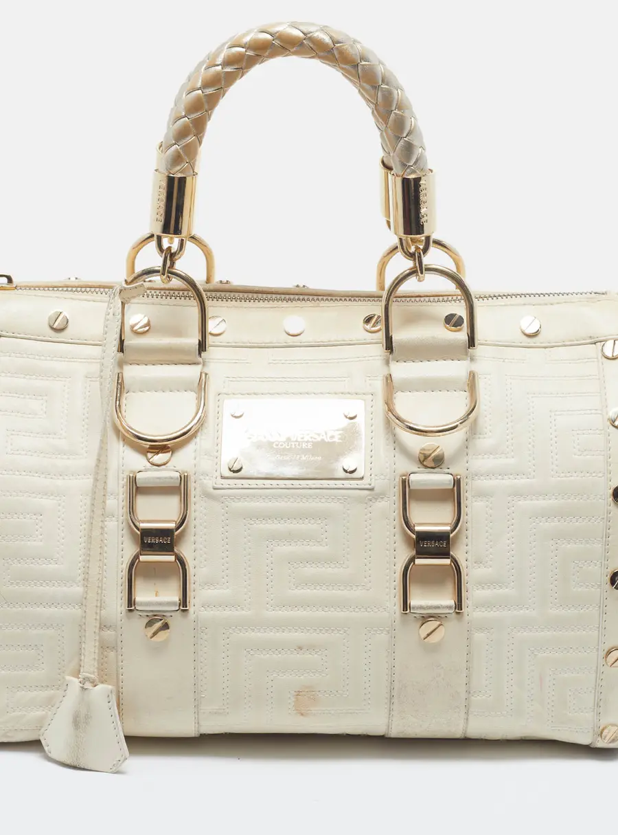 Versace Snap Out Of It Cream Quilted Leather Satchel