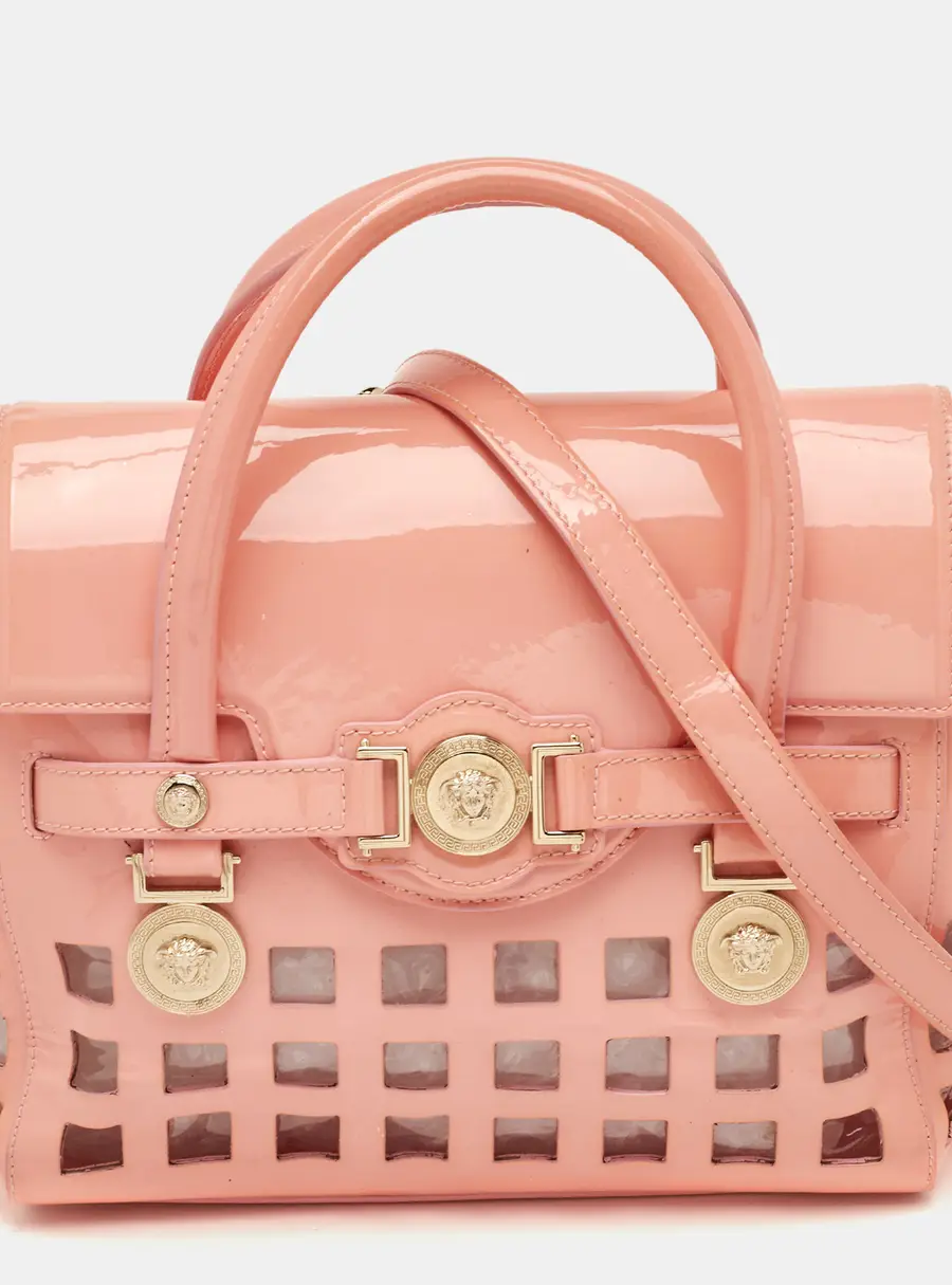Versace Medusa Medallion Peach Pink Patent Leather and PVC Tote