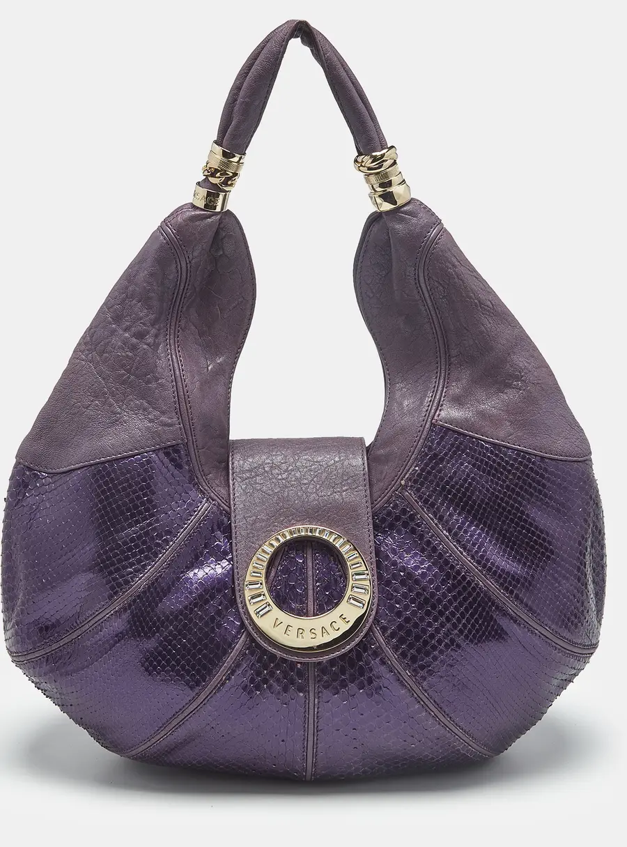 Versace Crystal Flap Purple Python and Leather Hobo