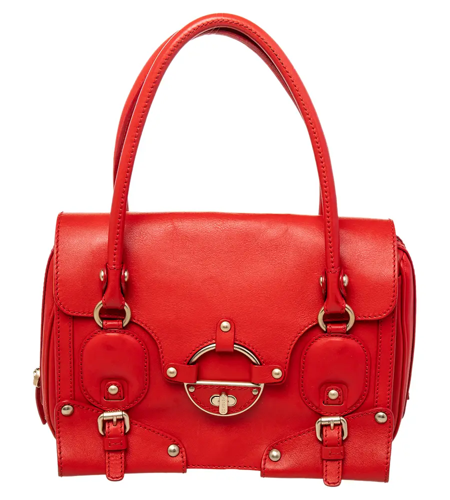 Versace Red Leather Totes Bag