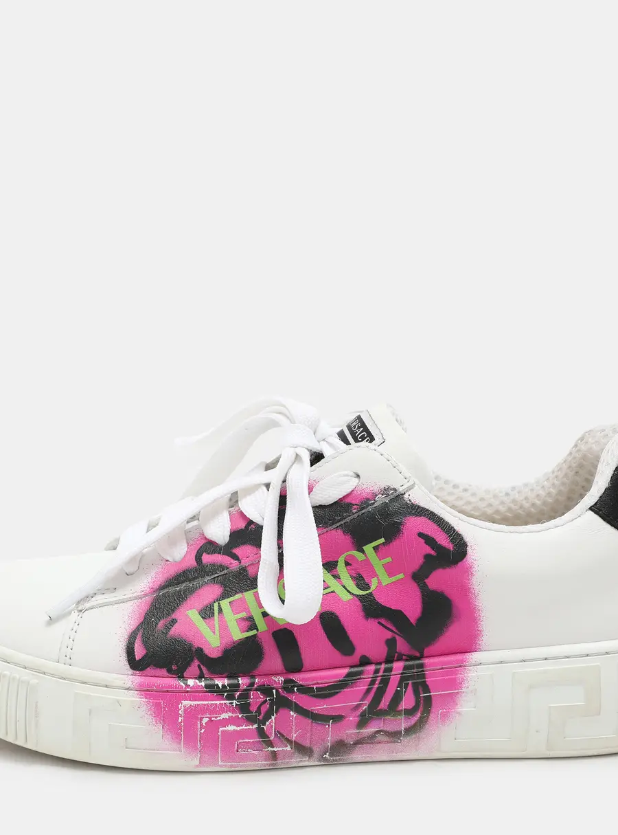 Versace White Leather La Greca Low Top Sneakers Size 35