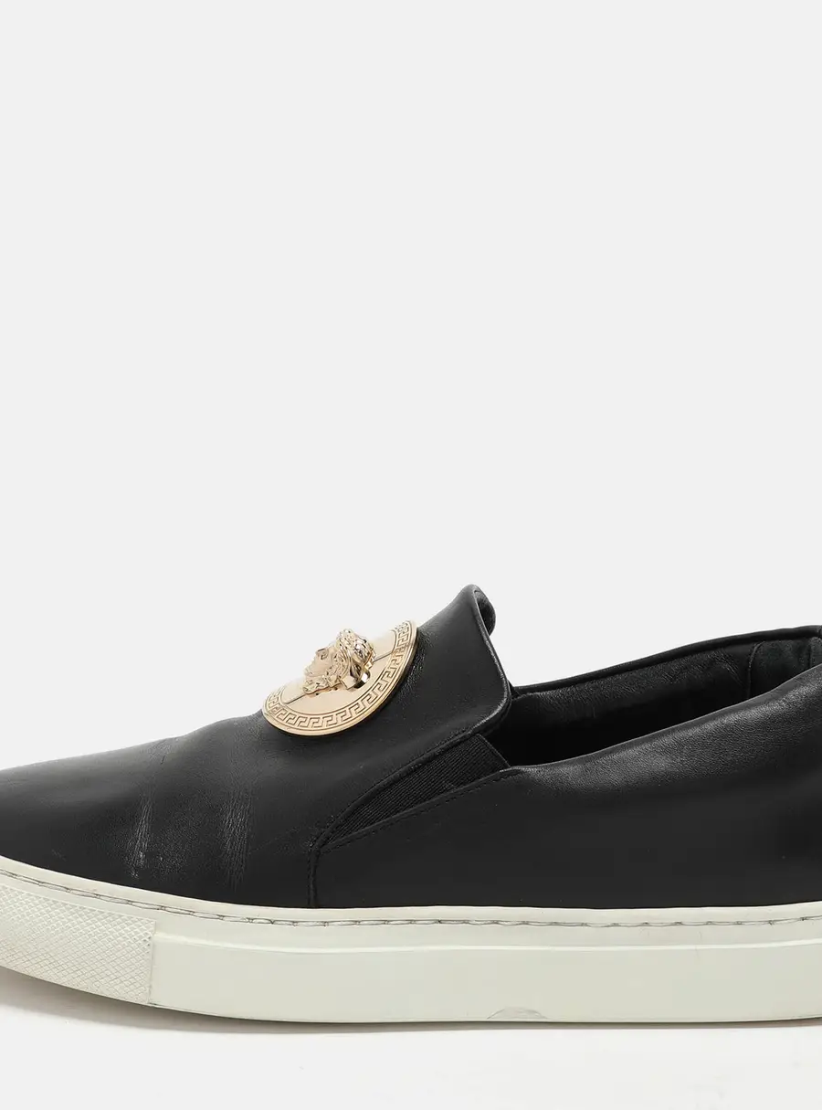 Versace Black Leather Medusa Slip On Sneakers Size 37