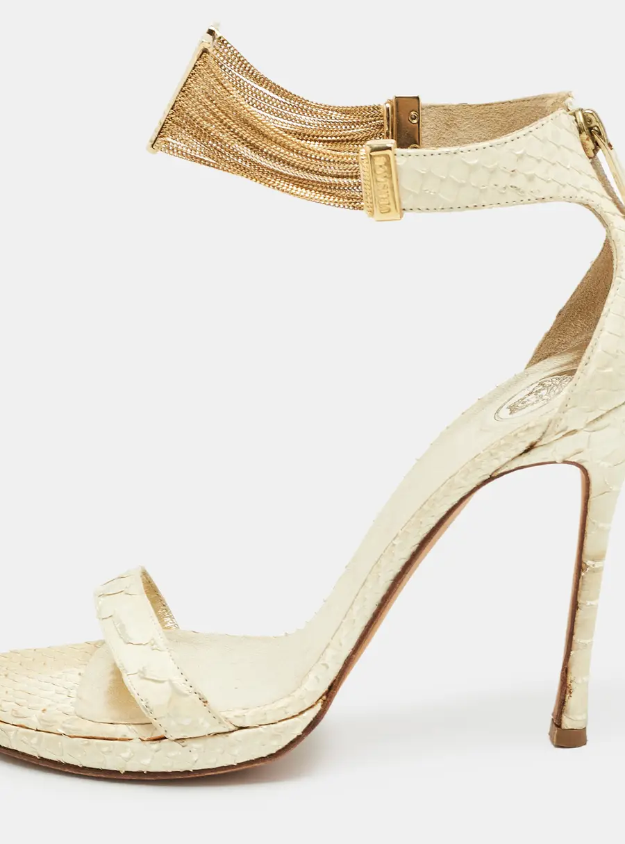 Versace Size 39 Cream Python Leather Ankle Strap Sandals