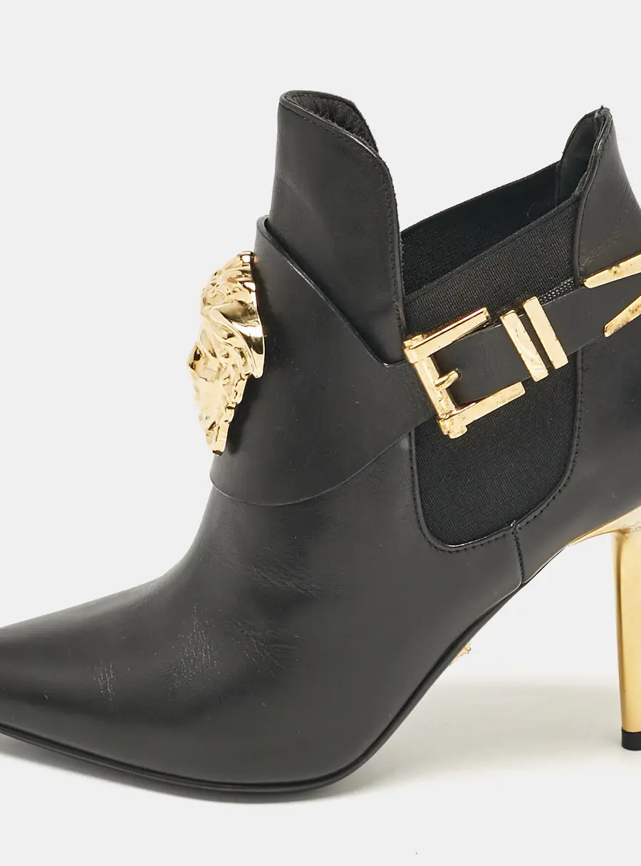 Versace Black Leather Medusa Head Ankle Booties Size 35