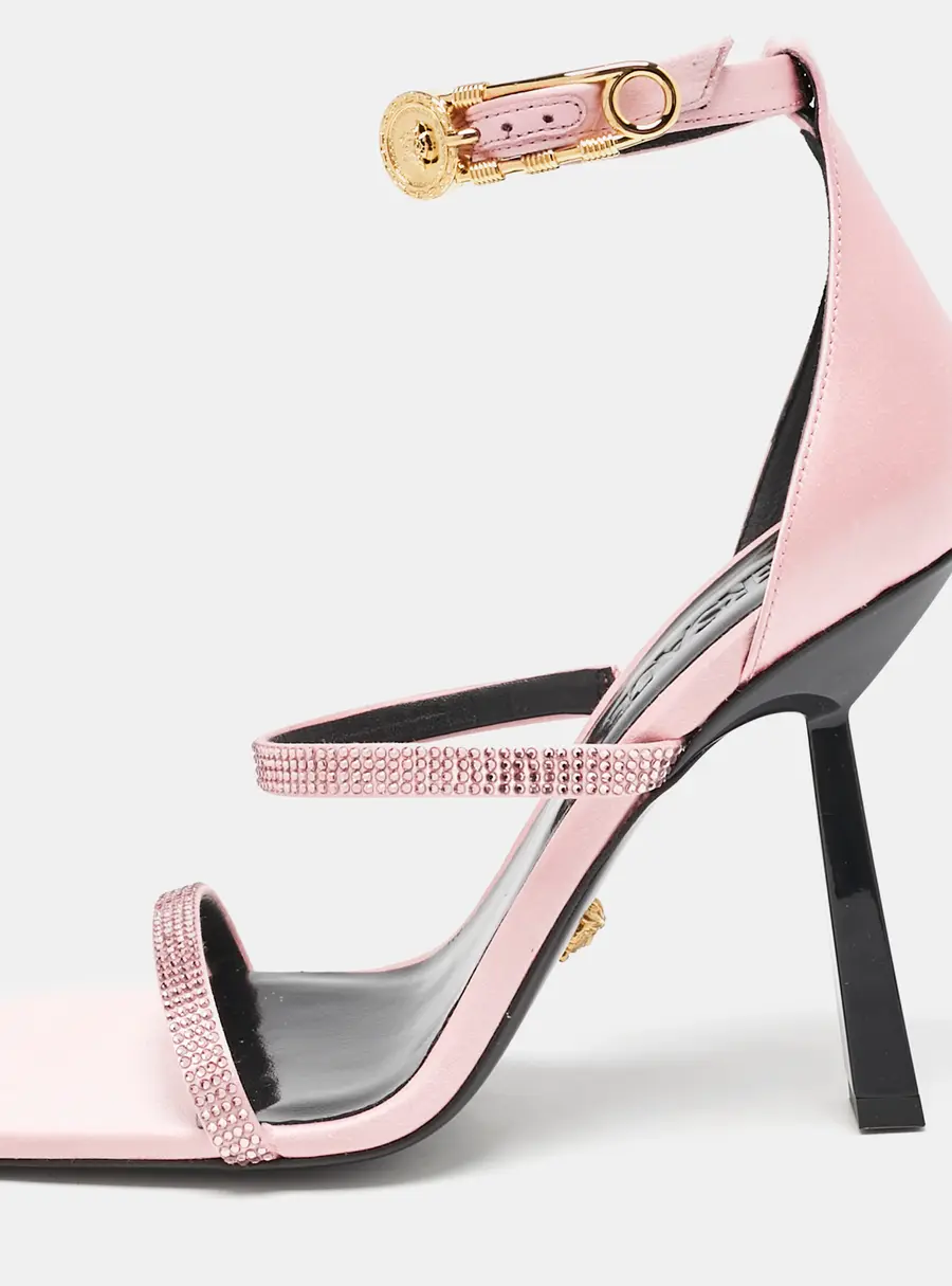 Versace Pink Satin Safety Pin Ankle Strap Sandals Size 37