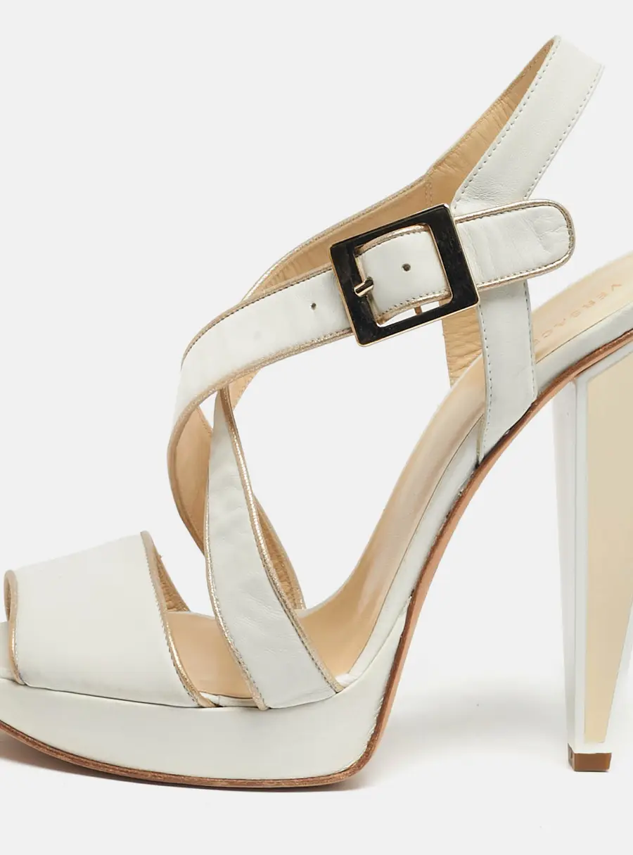Versace Size 40 White Leather Strappy Platform Sandals