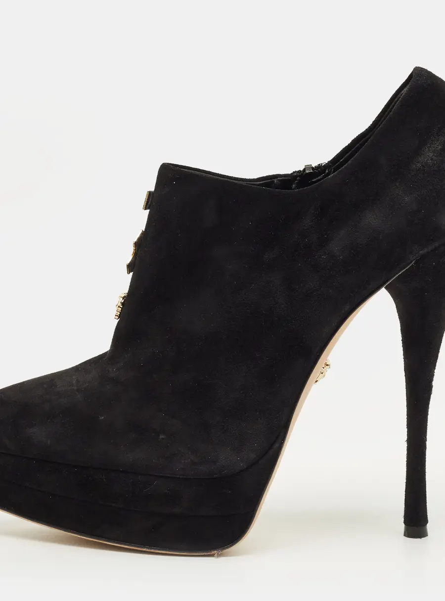 Versace Medusa Size 41 Black Suede Pointed Toe Platform Booties
