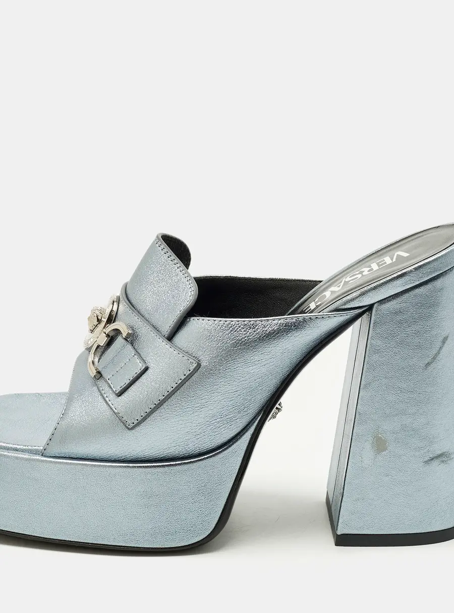 Versace Medusa Size 37 Metallic Leather Platform Sandals