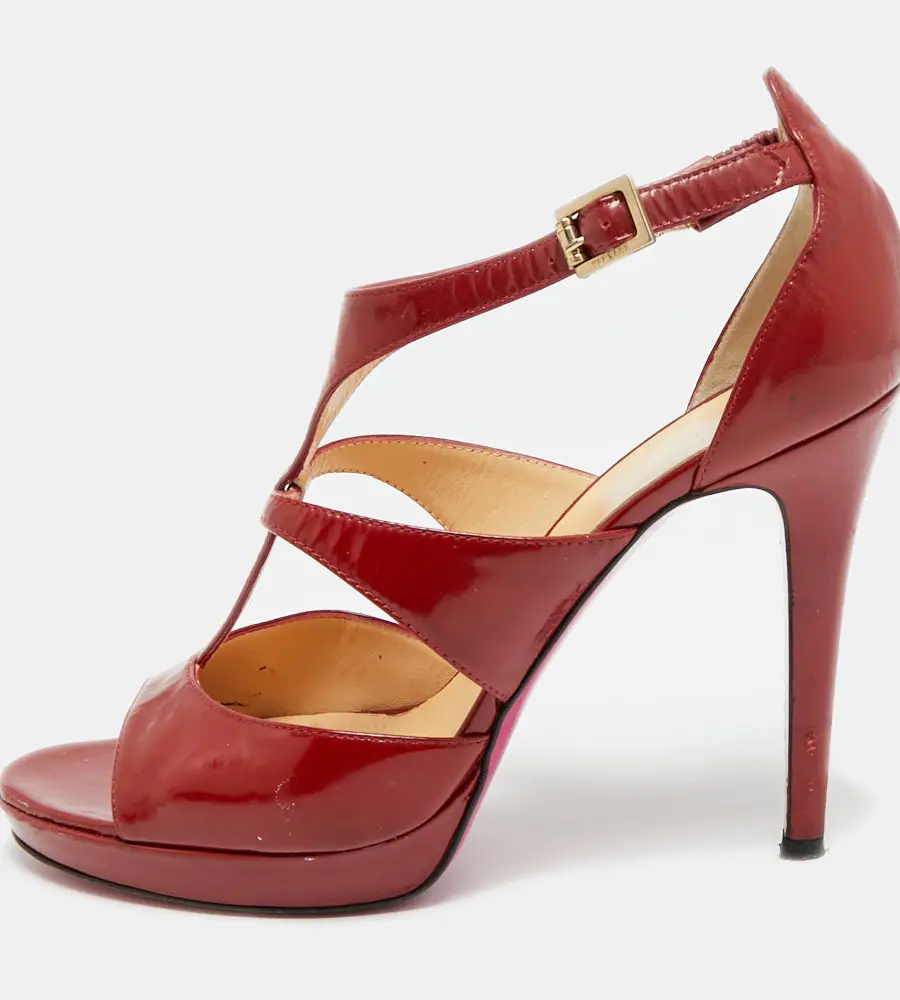 Versace Size 38 Red Patent Leather Ankle Strap Sandals