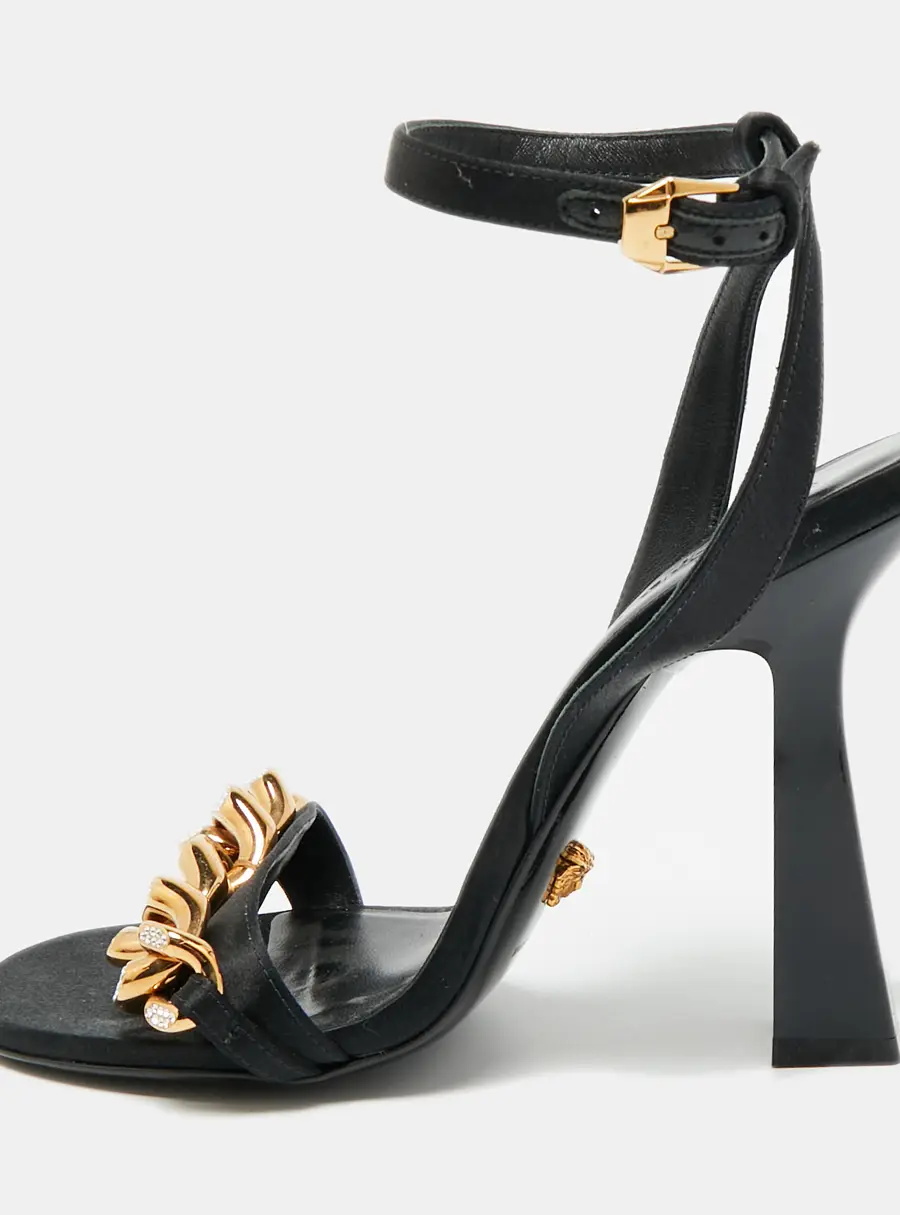 Versace Medusa Size 38 Black Satin Ankle Strap Sandals