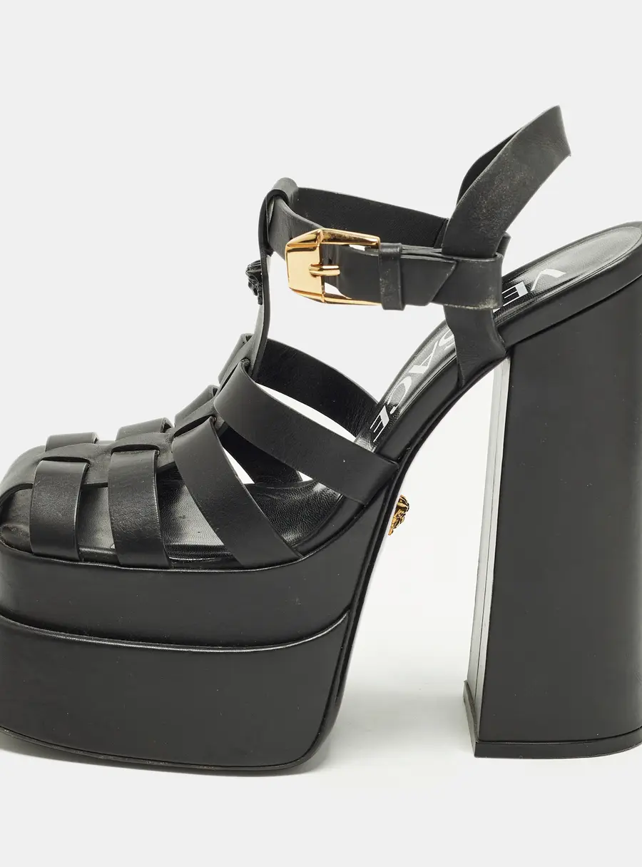 Versace La Medusa Size 36 Black Leather Platform Sandals