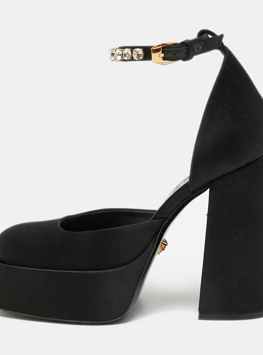 Versace Aevitas Size 36 Black Satin Platform Pumps