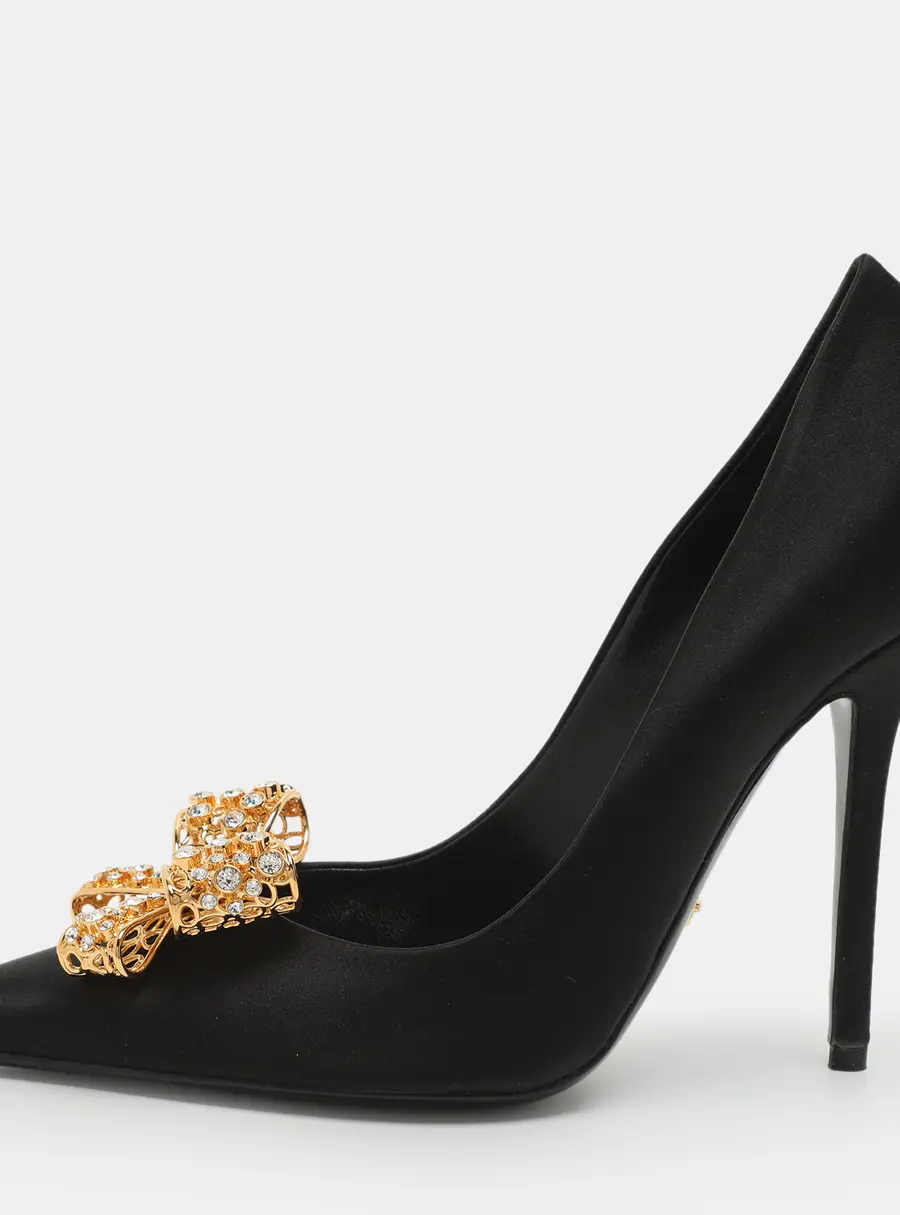 Versace Bow Size 38.5 Black Satin Pumps