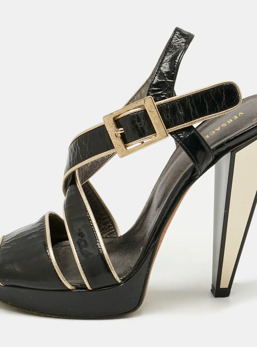 Versace Black Patent Leather Ankle Strap Sandals Size 39