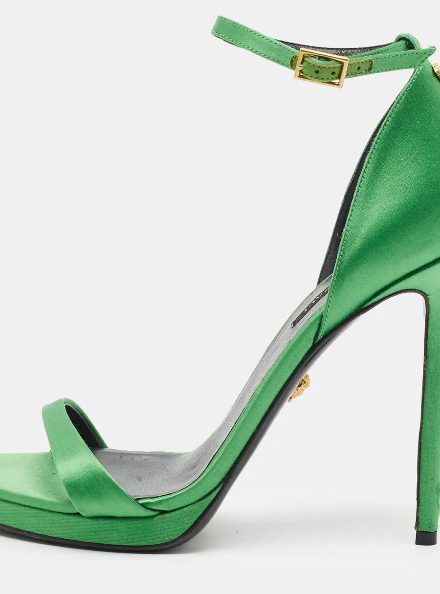 Versace Size 41 Green Satin Ankle Strap Sandals