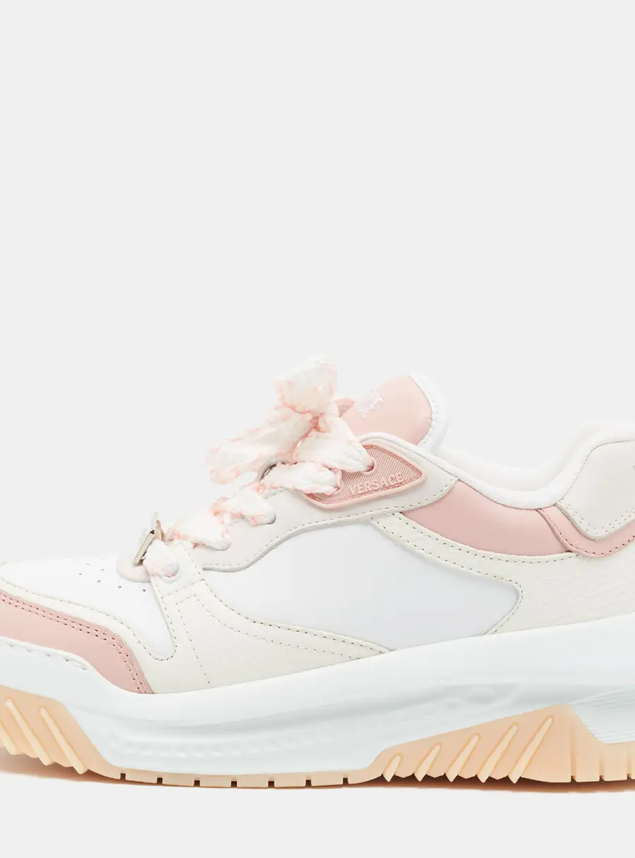 Versace Odissea Size 40 White/Pink Leather Slip On Sneakers
