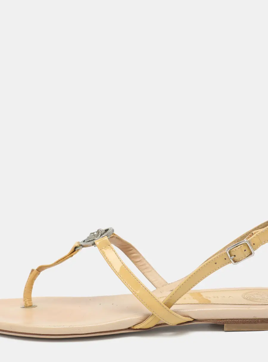 Versace Medusa Size 38 Yellow Patent Leather Flat Sandals