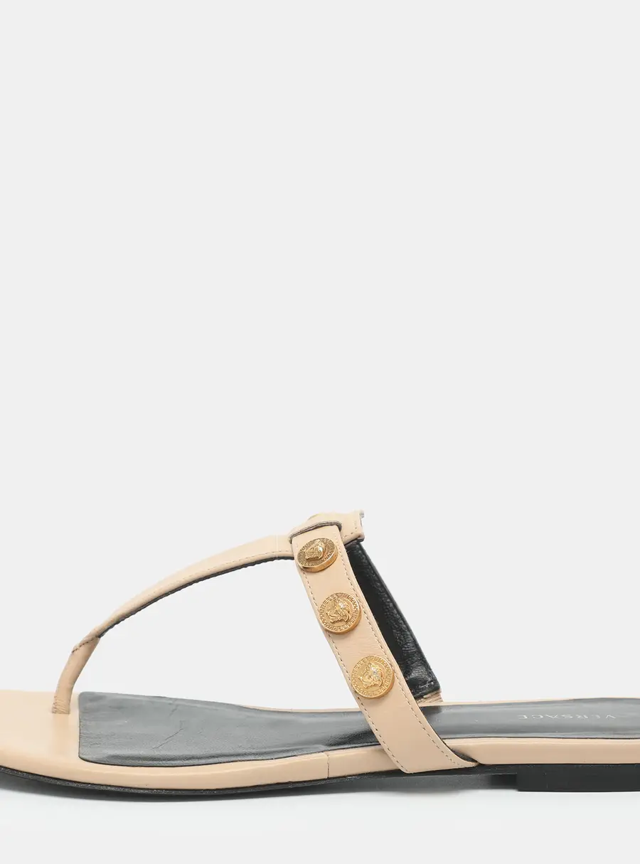 Versace Medusa Size 37 Beige Leather Thong Flats