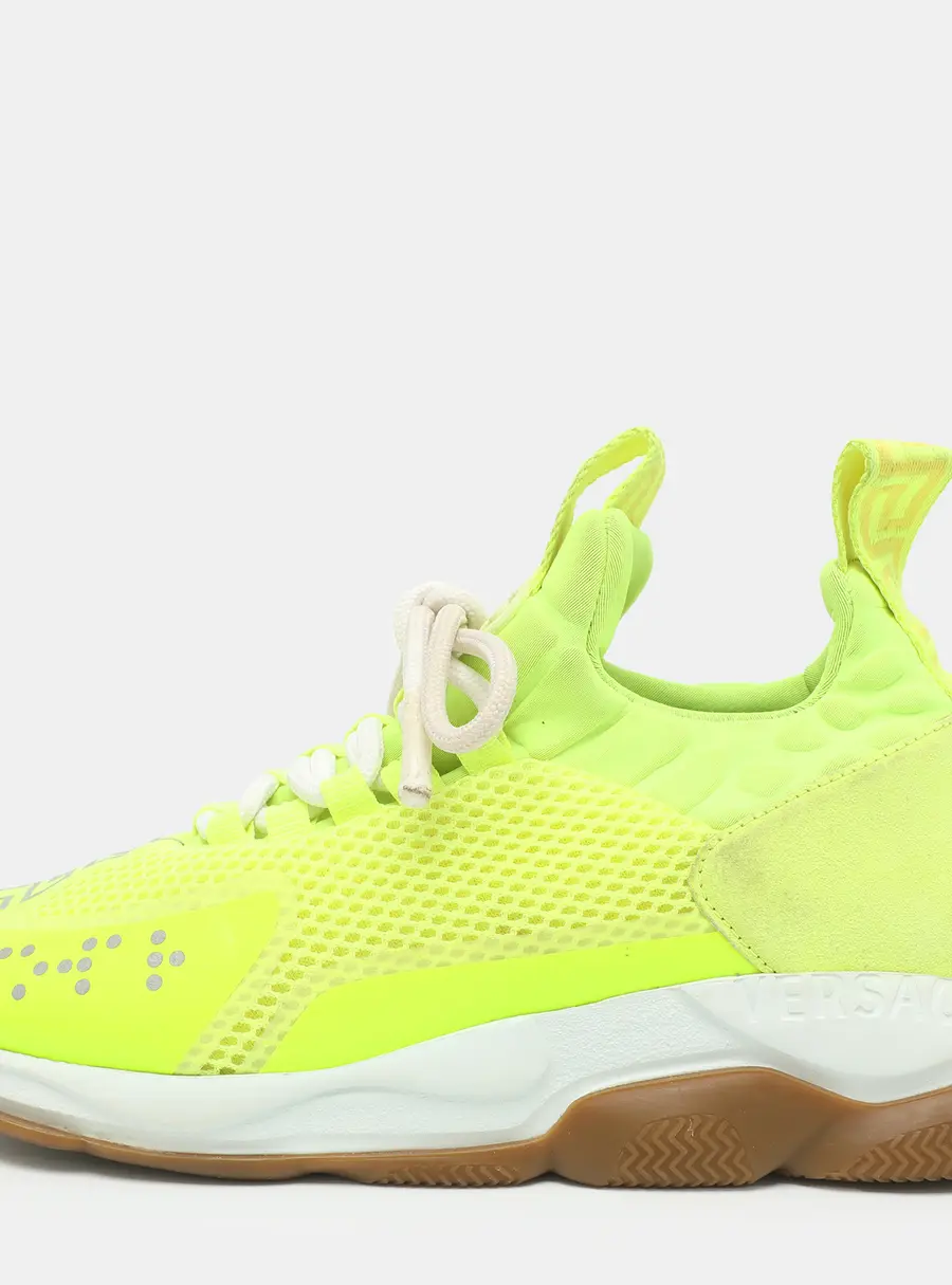 Versace Chain Reaction Athletic Size 38 Green Mesh/Neoprene and Suede Slip On Sneakers