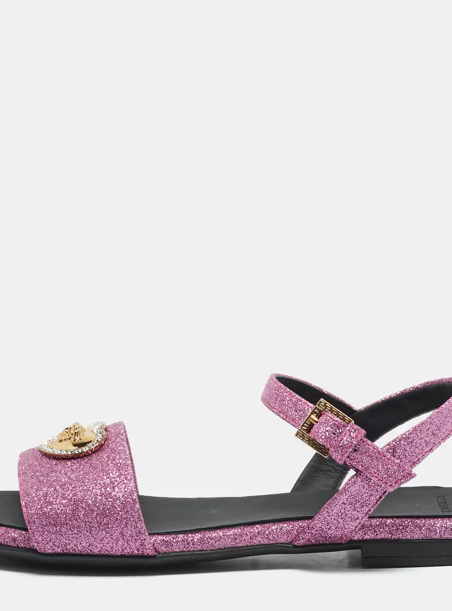 Versace Medusa Size 37 Pink Glitter Slingback Sandals