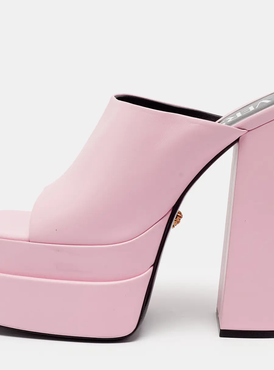 Versace Size 40 Pink Leather Double Platform Sandals