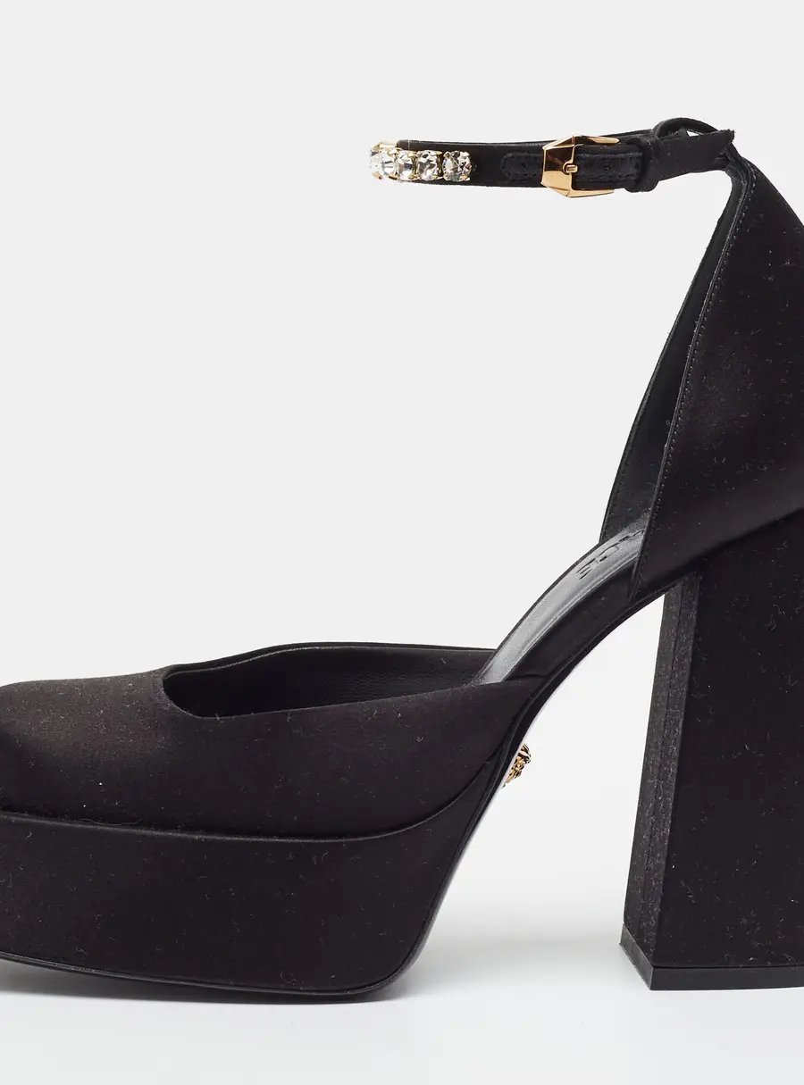 Versace Medusa Size 38.5 Black Satin Platform Pumps
