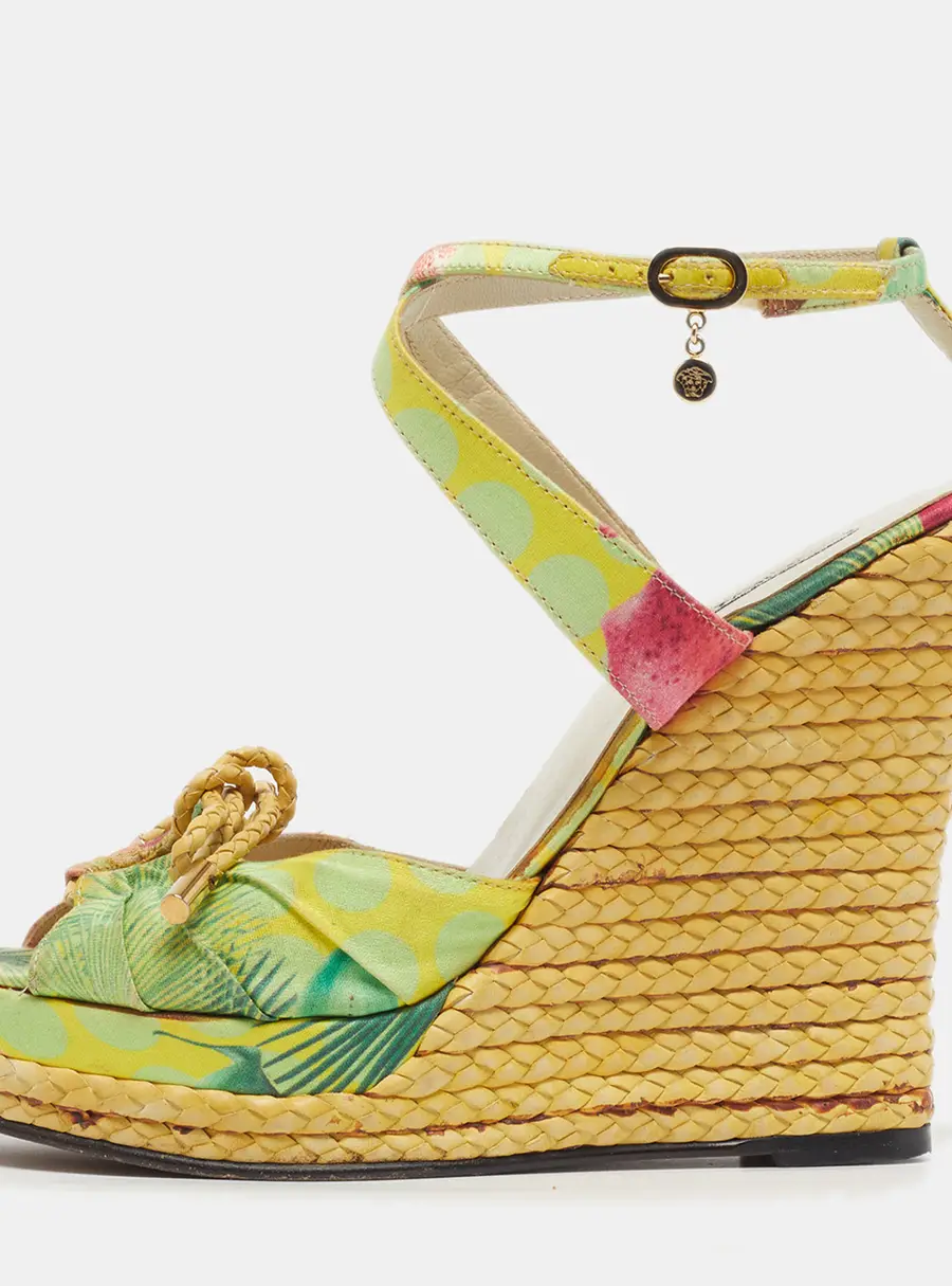 Versace Size 37 Multicolor Satin Espadrille Sandals