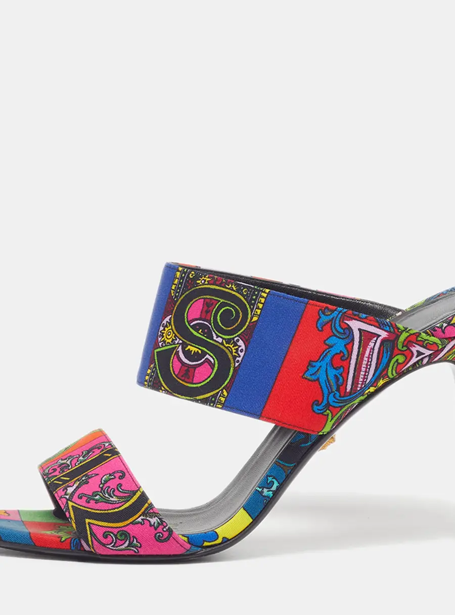 Versace Medusa Size 40 Multicolor Canvas Slide Sandals