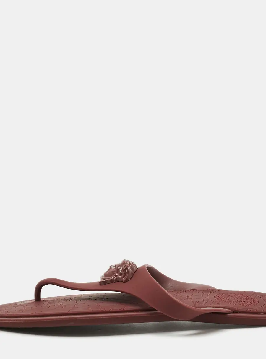Versace Size 38.5 Burgundy  Rubber Medusa Thong Flat Slide