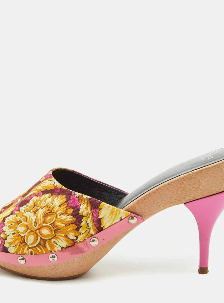 Versace Size 38 Multicolor Floral Printed Canvas Platform Clogs