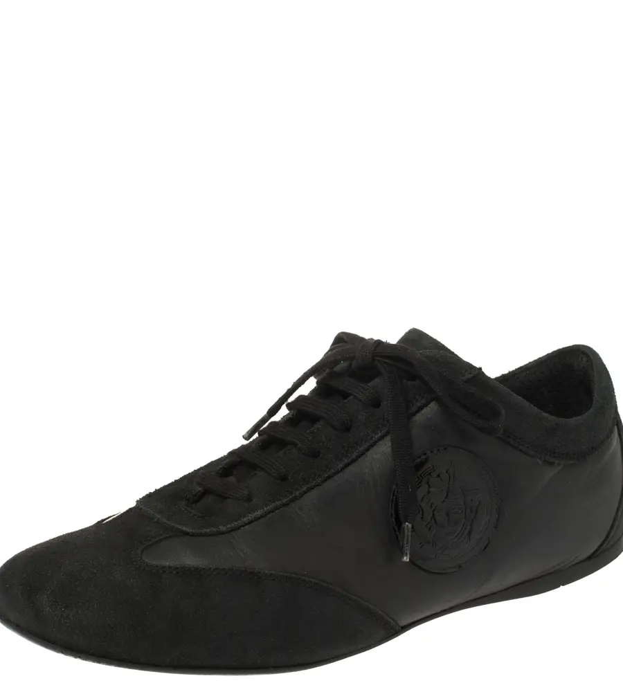 Versace Black Suede and Soft Leather Medusa Lace Up Sneakers Size 39