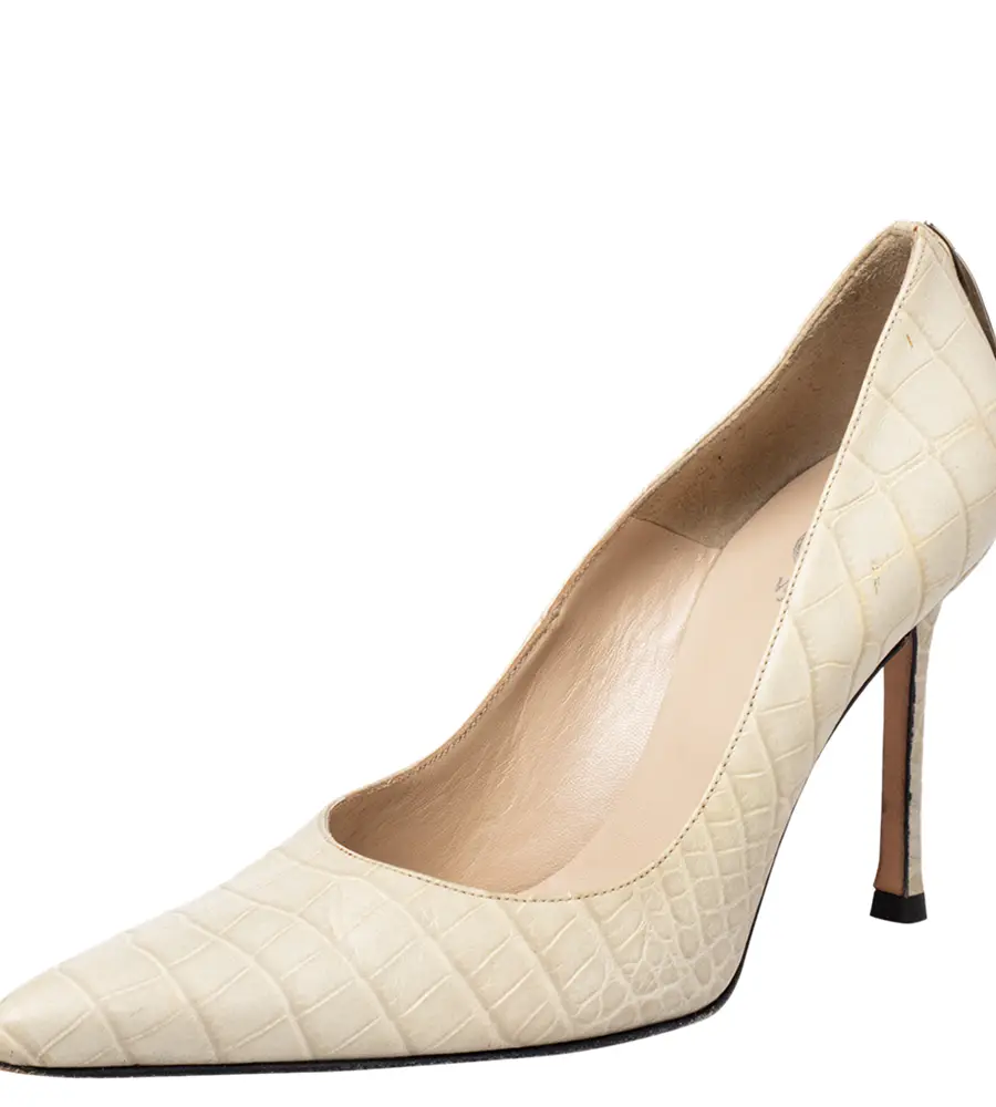 Versace Beige Croc Embossed Leather Pointed Toe Pumps Size 36
