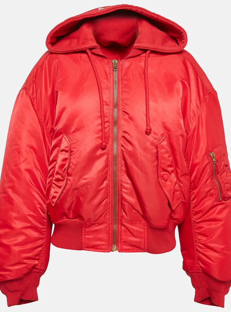 Vetements Red Synthetic Zip-Up Puffer Hooded Jacket M