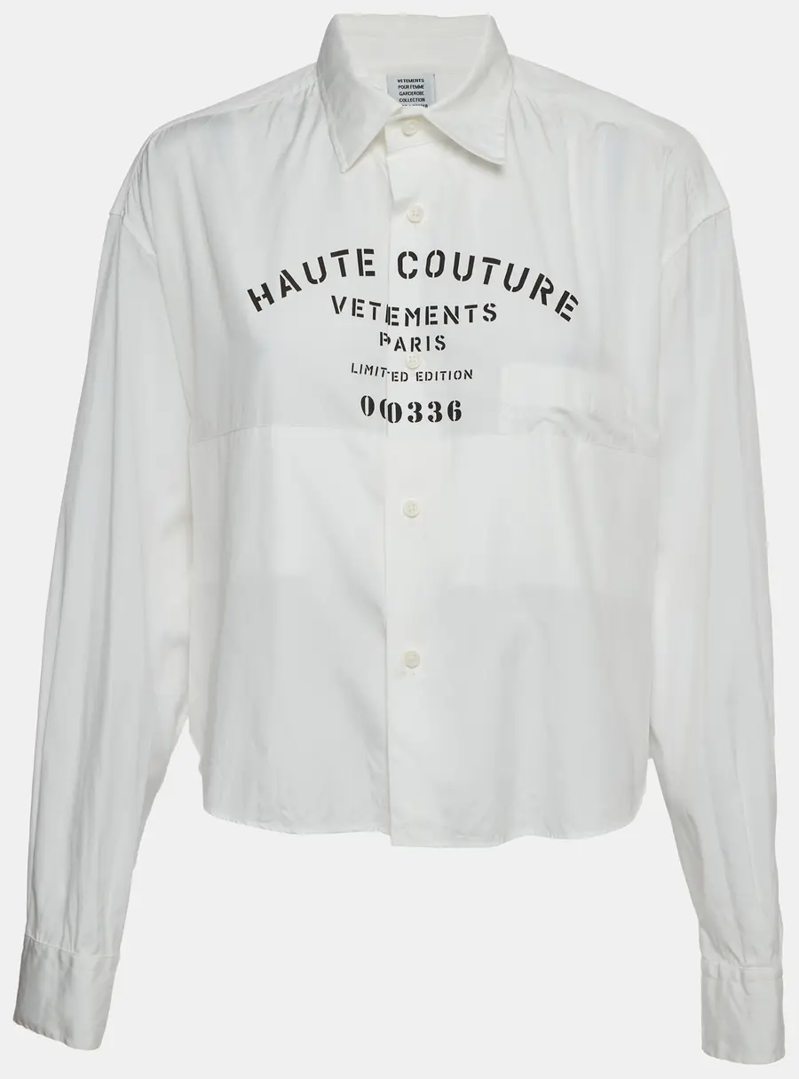 Vetements White Logo Haute Couture Poplin Cropped Shirt S