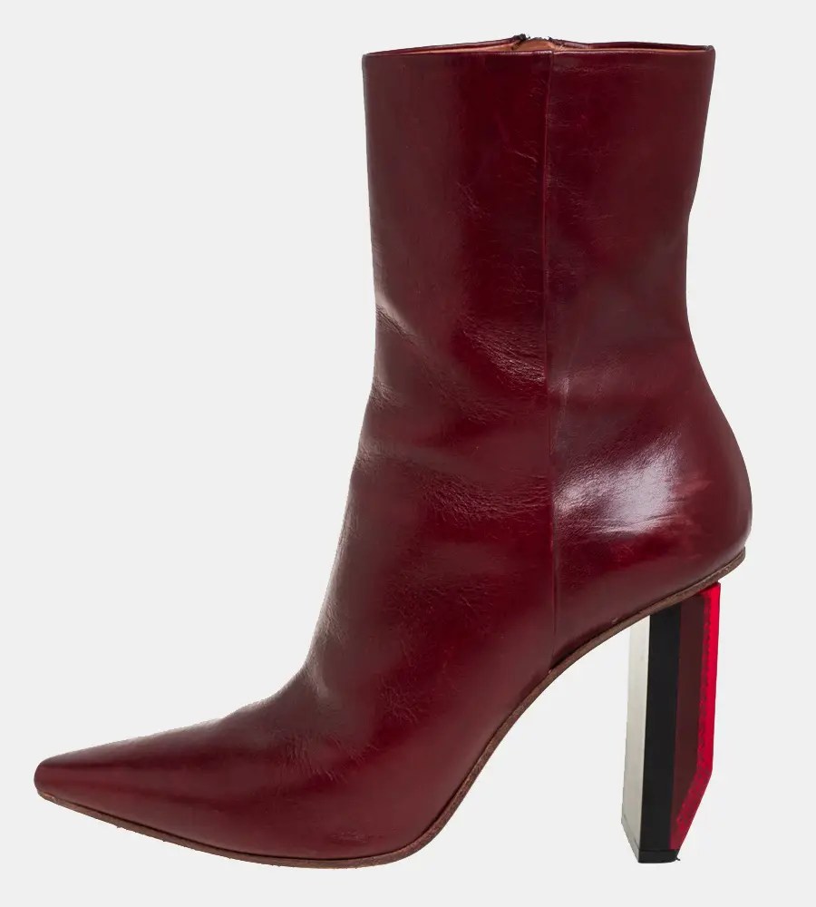 Vetements Burgundy Leather Reflector Ankle Boots Size 40
