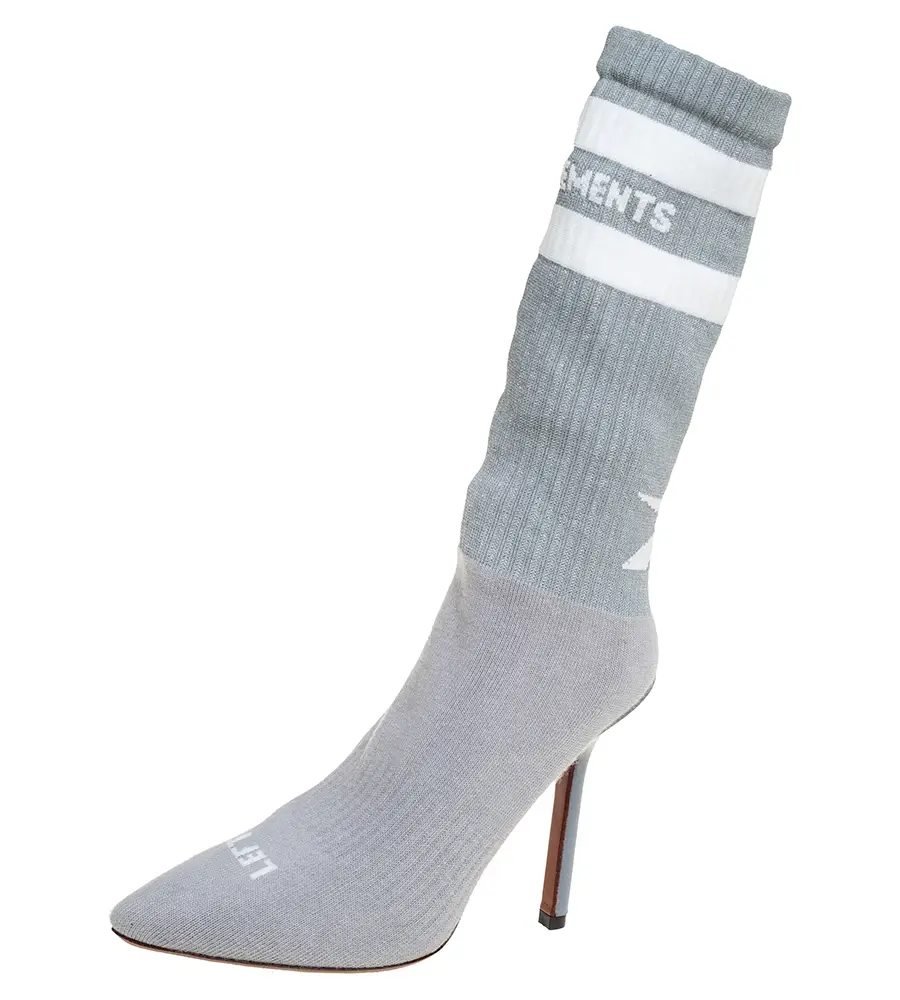 Vetements Grey Knit Fabric Reflective Sock Boots Size 36