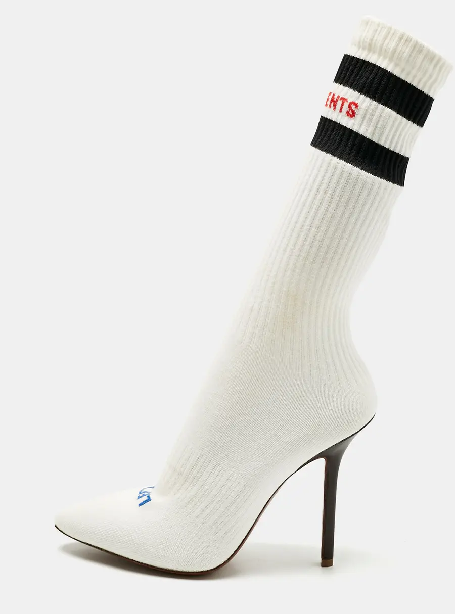 Vetements White Knit Fabric Striped Sock Boots Size 39