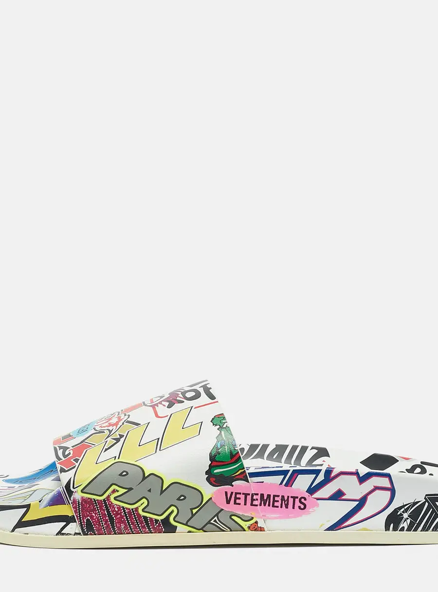 Vetements Multicolor Leather Sticker Pool Slide Flats Size 36