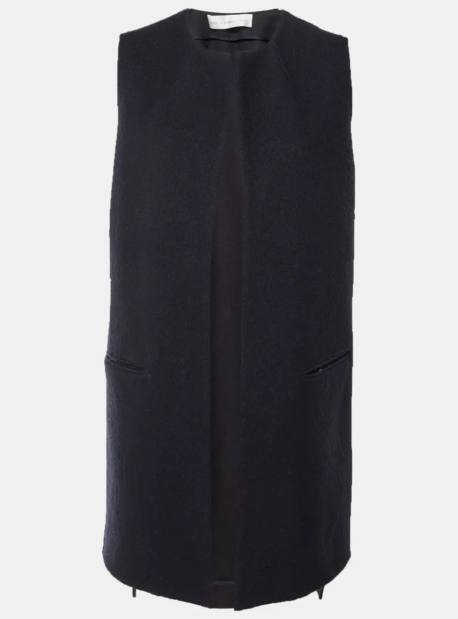 Victoria Beckham Jeans Navy Blue Wool Sleeveless Coat M