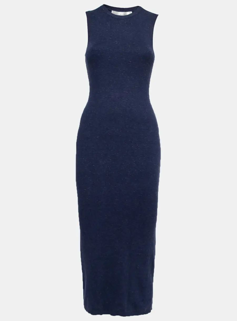 Victoria Beckham Navy Blue Knit Ribbed Sleeveless Maxi Dress XS