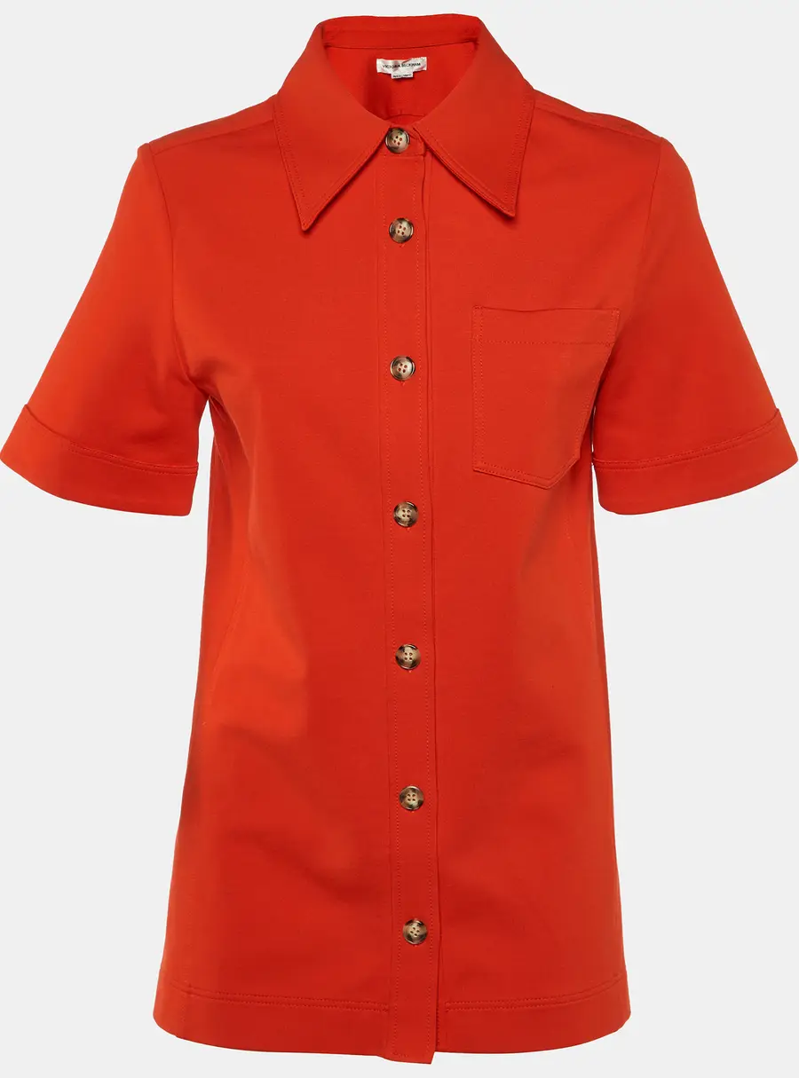 Victoria Beckham Red Jersey Fitted Button Front Shirt M