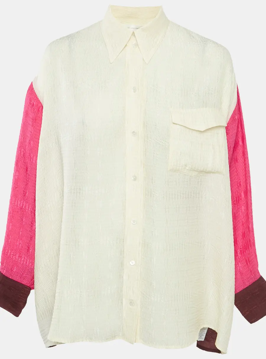 Victoria Beckham Multicolor/Cream Textured Crepe Oversized Shirt XS